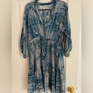 Johnny Was Teal and Cream Mini Dress